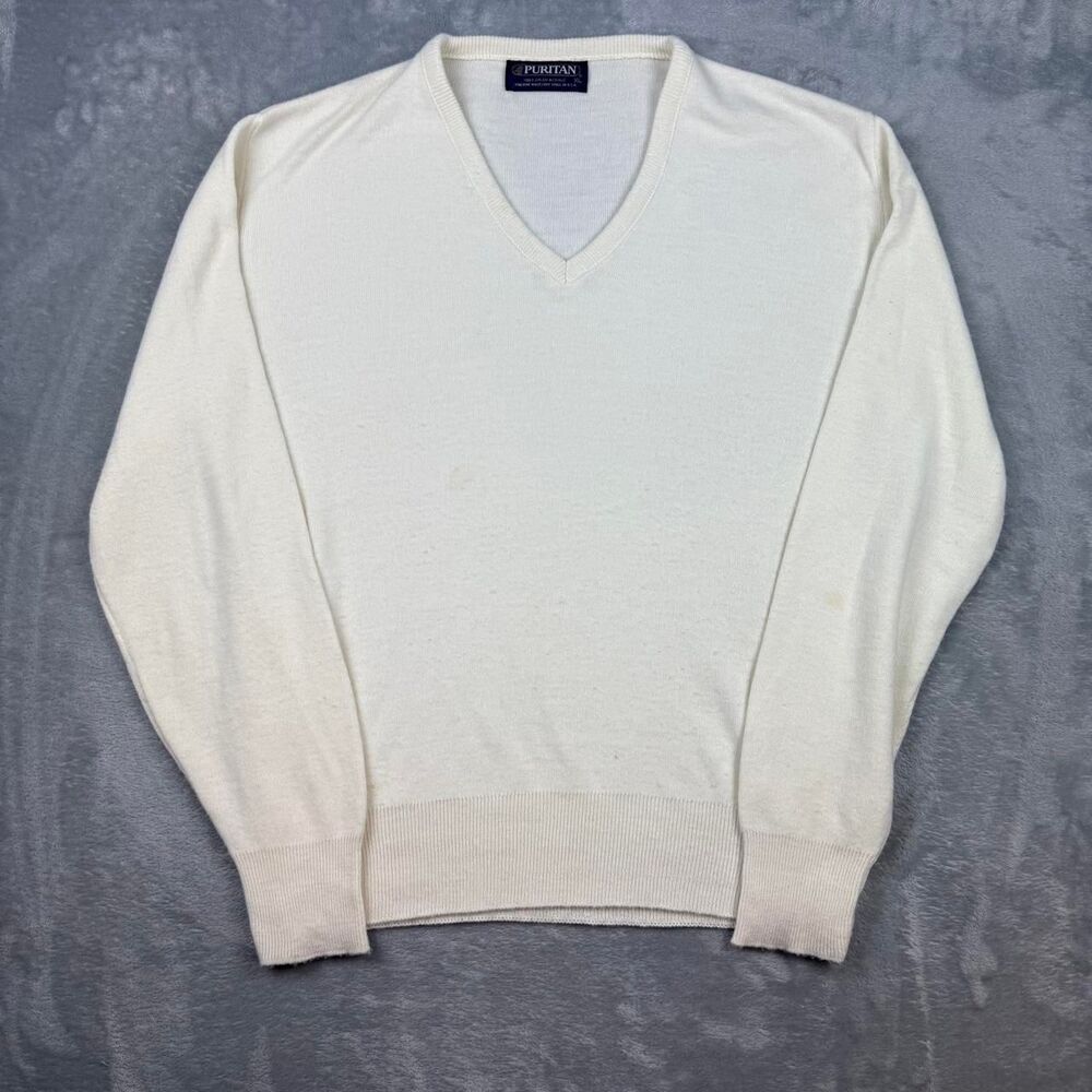 Puritan Men's White and Cream Jumper